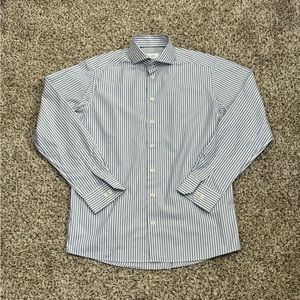 Eton Contemporary Fit Dress Shirt Mens Medium Blue Stripe Button Up 15 3/4 - 40